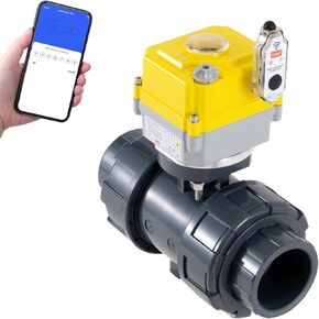 Smart electric valve 2 inch PVC joint ball valve Tuya APP smart wifi water cut-off valve DC12V-24V AC110V-230V power adapter and power-off automatic return setting. Smart timing water valve DN50MM