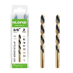 3/8" Cobalt Drill Bit (2 Pack), Black and Gold Coated Twist Drill Bits for Metal, Stainless Steel, Cast Iron and Wood
