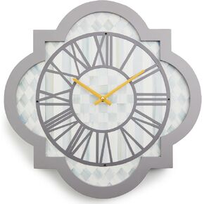 MACKENZIE-CHILDS Wall Clock, Decorative Enamel Clock for Kitchen and Living Room, Gray-and-White Sterling Check