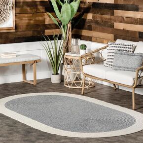 nuLOOM Indoor/Outdoor Braided Solid Border Delaine Area Rug, 6' Round, Grey