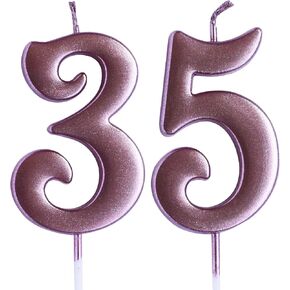 Rose 35th Birthday Candle, Number 35 Years Old Candles Cake Topper, Woman Or Man Party Decorations, Supplies