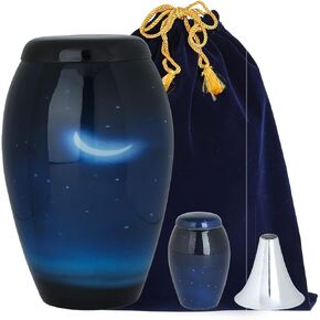 Cremation Urn for Human Ashes Adult Female – Set of Large Urn for Ashes Adult Male + Keepsake Mini Urn + Stainless Steel Funnel + Velvet Bag – White Design - Handcrafted – Made of Aluminum