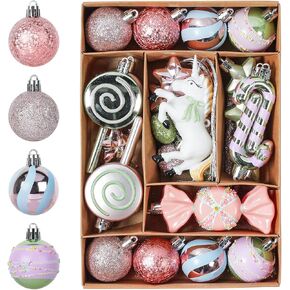 Christmas Ornament Set 32PCS, Shatterproof Plastic Christmas Tree Ornaments Decorations with Hooks, Decorative Hanging Ball Ornament for Xmas Tree Decorations Wedding Holiday Party Home Decor