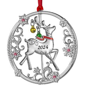 Christmas Tree - 2024 Rotation Reindeer Hanging Ornaments Pendant of Car Charm Holiday Keepsake Gift Home Decor (Reindeer Silver (2024))
