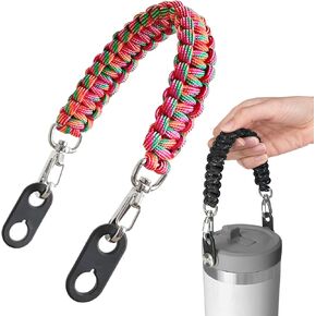 Paracord Handle for Stanley Tumbler - Fits Iceflow Flip Straw Tumblers and Bottles - Water Bottle Handle, Shoulder Strap, Easy to Install, Perfect for Carrying & Walking - Black