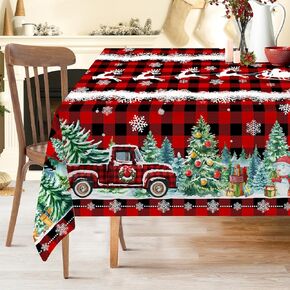Christmas Tablecloth 60x84 Inches for Rectangle Tables - Red Buffalo Plaid Christmas Decor for Table - Water Resistant Xmas Table Cloth, Chrismtas Party Decorations for Kitchen, Home