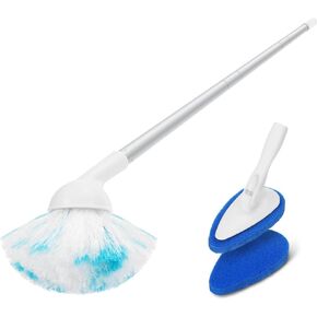 Qaestfy Shower Scrubber, Bathtub Tub Scrubber with Long Handle, 2-in-1 Shower Cleaning Brush for Tub Tile Bathroom Cleaning