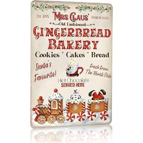 Artlunar Vintage Christmas Decor Gifts Rustic Christmas Mrs Claus Gingerbread Bakery Santa‘s Favorite Treats Tin Sign for Home Farmhouse Kicthen Cafe Bar Wall Decor 8 x 12 inches (3244)