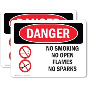 (2 Pack) No Smoking No Open Flames No Sparks OSHA Danger Sign
