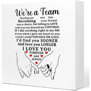 We're a Team Promise Wooden Sign Desk Decor,Inspirational Wood Block Sign Desk Decorations for Home Bedroom Shelf Table Decor,Wedding Gifts For Newlyweds Couples