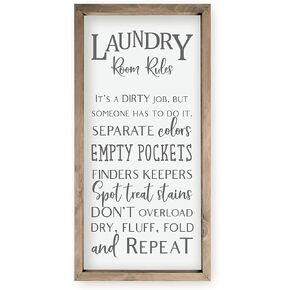 Laundry Room Rules Framed Wood Farmhouse Wall Sign (9x18)