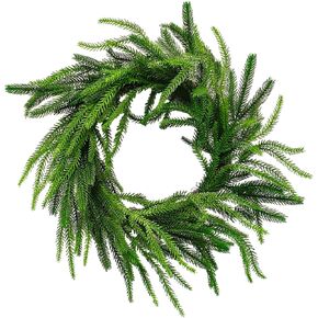 20 Inch Christmas Wreath Real Touch Norfolk Pine Wreath Artificial Green Wreath Garland for Front Door Holiday Decoration for Indoor Outdoor Home Decor,Realistic Wreath for All Seasons