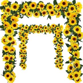 4 Pack Artificial Sunflower Garland Decor,7.5ft Artificial Sunflower Garland Hanging Sunflower Vines with Green Leaves