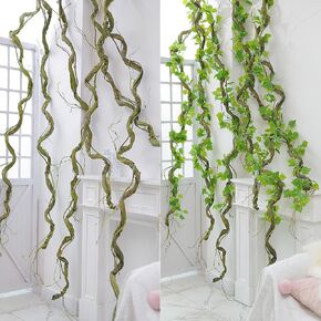118inch Large Bendable Artificial Wall Hanging Grape Vines Craft Cherry Blossom Greenery Plants Thick Tree Trunk Creeper Wire Branches Twigs Garland For Reptile Climbing Halloween Garden Decoration