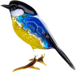 Bird Figurine Hand Blown Art Glass Murano Handmade Miniature Animals Collection Glass Blown Sculpture Glass Ornament Figurine Gifts & Decor Art Glass (Blue)