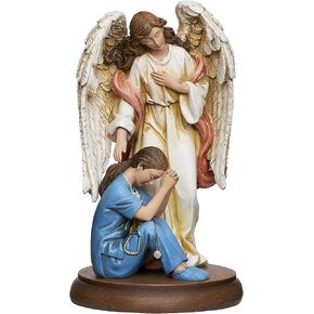 Joseph's Studio by Roman - Guardian Angel with Female Healthcare Worker Figure, Religious Gifts Collection, 7.25" H, Resin and Stone, Decoration, Collection, Durable, Long Lasting, Highly Detailed