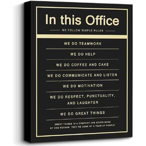 Black Motivational Poster for Office Decor Inspirational Canvas Print Art In This Office We Follow Simple Rules Positive Quotes Wall Decor Modern Artwork for Home Workplace School Classroom Walls
