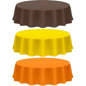 Patelai 6 Pcs Fall Plastic Round Tablecloth Disposable Autumn Table Cover 84 Inch Plastic Circular Tablecloths for Thanksgiving Day Harvest Birthday Party Decoration (Orange,Yellow)