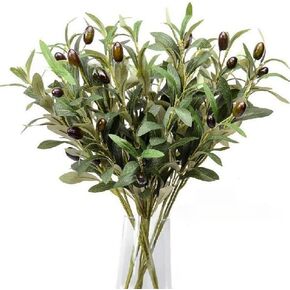 6pcs 18in Artificial Plants Greenery Olive Branches Stems Fake Plants Green Leaves Fruits Silk Plants Branch Leaves for Home Office ndoor Outside DIY-Wreath Decor