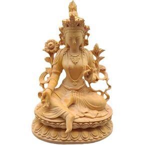 Tara Buddha Figurine Green Tara Wooden Statues Female Bodhisattva Figure Tibetan Buddhist Goddess Sculpture Religious Buddhism Statue Desk Ornament for Home Office Bedroom