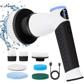Electric Spin Scrubber - Rechargeable Bathroom Scrubber Power Cleaning Brush Shower Scrubber with 7 Replaceable Heads, 3 Adjustable Speeds