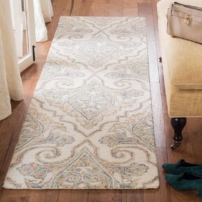 مجموعة SAFAVIEH Aubusson مقاس 2'3" x 8' عاجي / أخضر AUB103A سجادة عداء مصنوعة يدويًا من الصوف الفاخر التقليدي