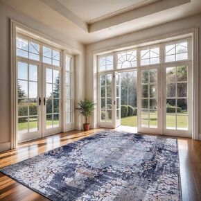 CAMILSON Printed Runner Rugs for Kitchen Hallway Entryway, Distressed Vintage Runner Rug 2x7, Ultra Thin Super Strong Stain and Water Resistant, Traditional Bohemian Indoor Carpet (2 x 7, Blue)