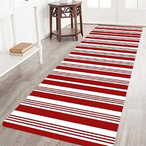 Christmas Long Runner Rug for Hallway Abstract Red and White Striped Area Rug Non-Slip Floor Carpet Runners for Bedroom Decorative Throw Rugs Indoor Entrance Doormat Washable Kitchen Runner Rugs
