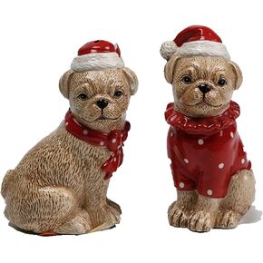Comfy Hour Doggyland Collection Christmas Dog Friends Salt & Pepper Set, Brown & Red, Santa Hat, Winter Holiday Decoration, Dolomite
