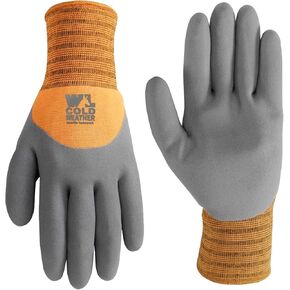 Wells Lamont 555M Men's HydraHyde Cold Weather Work Gloves, Water-Resistant Latex Coating, Medium, Grey, Red/Orange