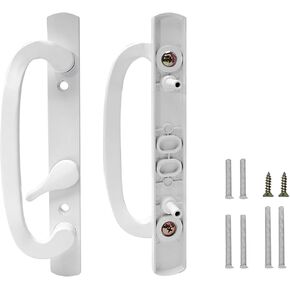 Sliding Patio Door Handle Set with Mortise Lock, Offset Thumbturn -Replacement Doors Lock Fits 1-3/8" to 2-1/4" Thick Door, 3-15/16" Hole Spacing,White
