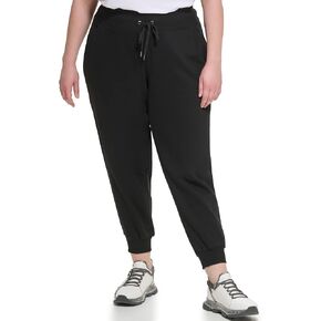 DKNY Women's Plus Size Full Length Metallic Two Tone Logo Jogger