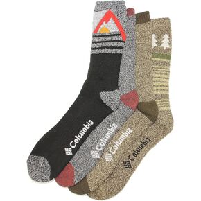 Columbia Men's Mountain Top Crew Socks 4 Pair, Khaki Assorted, Men's Shoe 6-12