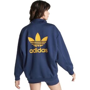 ADIDAS ORIGINALS WOMEN'S ADICOLOR OVERSIZED HALF-ZIP SWEATSHIRT, BLUE, LARGE-X-LARGE (L/XL)
