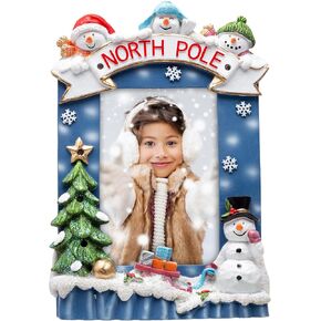 Light Up 4" x 6" North Pole Snowman Winter Resin Picture Frame