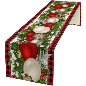 Christmas Table Runner, Red and Black Buffalo Check Plaid Seasonal Winter Xmas Holiday Famhouse Cottage Dinner Runner for Home Kitchen Dining Table Decoration 13"x36"
