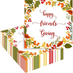 100 Pack Friendsgiving Napkins 5 x 5in Autun Leaves Disposable Paper Napkins Thanksgiving Fingertip Napkins for Happy Friendsgiving Fall Harvest Party Dinners Decorations in Kuwait