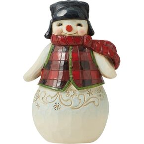 Enesco Jim Shore Heartwood Creek Snowman in Plaid Pint-Sized Figurine, 5 Inch, Multicolor