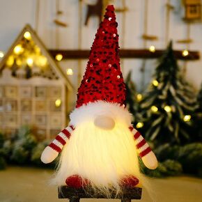 Sequins Christmas Gnomes with Lights Handmade, 12in Battery Operated Pre-lit Christmas Gnome Plush for Xmas Ornaments Decorations and Party Accessory, Pink