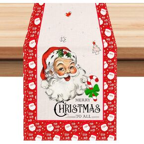 Merry Christmas Santa Vintage Table Runner 13 x 72 Inch, Rustic Holiday Decor Winter Kitchen Dining Table Decoration