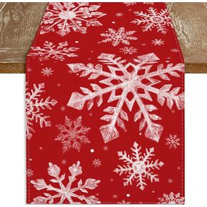 Red Christmas Table Runner 13" x 72", Snowflake Xmas Tree Table Runner for Christmas Party Decorations, Winter Holiday Farmhouse Dining Table Decor