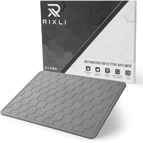Diatomaceous Earth Stone Bathmat | Eco-Friendly XL Stone Bath Mat 18x24 Inch. Instant Dry Bathroom Mat with Sandpaper & Pads. Multiuse, Kitchen Counter & Stone Dog Bowl Mat. 1 Piece Grey