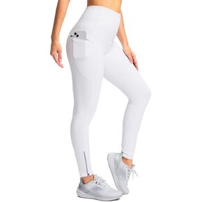 SANTINY Women's Fleece Lined Winter Leggings Water Resistant High Waisted Thermal Hiking Running Warm Pants Women Pockets(White_XXL)