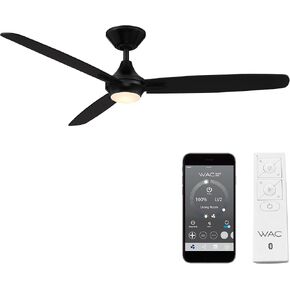 WAC Smart Fans Blitzen Indoor and Outdoor 3-Blade Smart Home Ceiling Fan 54in Matte Black with Remote Control works with Alexa and iOS or Android App (NO LED LIGHT KIT)