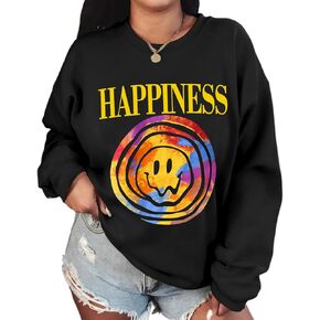 Women Letter Graphic Print Sweatshirt Oversized Hoodie Long Sleeve Crewneck Shirt Lightweight Casual Pullover Tops