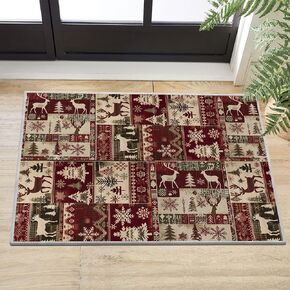 Artoid Mode Rustic Buffalo Deer Xmas Tree Snowflakes Christmas Area Rug, Winter Home Decor Low-Profile Non-Slip Washable Door Mat for Entryway Bedroom Living Room Laundry Room Indoor 2x3 Feet
