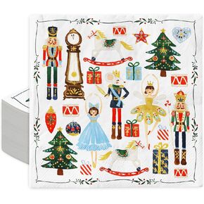 AnyDesign 80Pcs Christmas Cocktail Napkins Watercolor Nutcracker Disposable Paper Napkins Beverage Napkins for Xmas Party Tableware Supplies