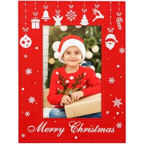 Merry Christmas Frame - Green Leather Christmas Picture Frame 4x6 Photo Christmas Decoration Frame Gifts for Women Men Kids Family Friends