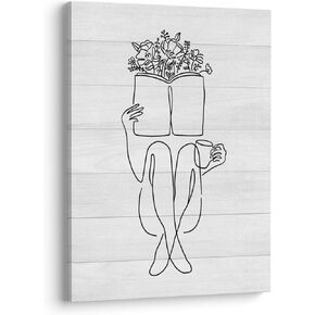 XWELLDAN Minimalist Abstract Woman Outline Body Line Drawing Reading Book Wall Art Canvas Prints,Modern Female Silhouette Wall Art Decor for Home Bedroom Girls Room, 11 x 14 Inch, Framed（boho）