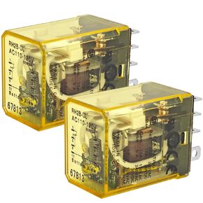 RH2B-ULAC110-120V 10A Power Relay (Pack of 2) - 8-Pin 110/120VAC, DPDT, Plug-in, Blade Terminals, LED Indicator